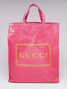 New Gucci Signature Pink Nylon Tote Shopper Bag Large Logo Italy NWT